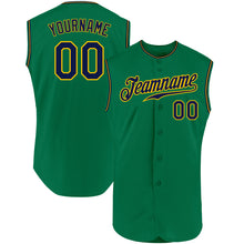 Загрузить изображение в средство просмотра галереи, Custom Kelly Green Navy-Gold Authentic Sleeveless Baseball Jersey