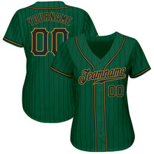 Load image into Gallery viewer, Custom Kelly Green Black Pinstripe Black-Old Gold Authentic Baseball Jersey