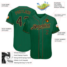 Load image into Gallery viewer, Custom Kelly Green Black Pinstripe Black-Old Gold Authentic Baseball Jersey