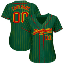Load image into Gallery viewer, Custom Kelly Green Gold Pinstripe Red-Gold Authentic Baseball Jersey