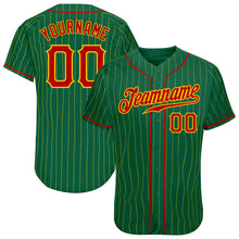 Load image into Gallery viewer, Custom Kelly Green Gold Pinstripe Red-Gold Authentic Baseball Jersey