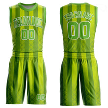 Laden Sie das Bild in den Galerie-Viewer, Custom Kelly Green Neon Green-White Round Neck Sublimation Basketball Suit Jersey