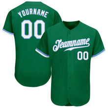 Load image into Gallery viewer, Custom Kelly Green White-Light Blue Authentic Baseball Jersey