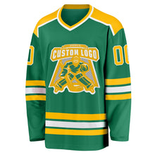 Load image into Gallery viewer, Custom Kelly Green Gold-White Hockey Jersey
