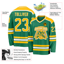 Load image into Gallery viewer, Custom Kelly Green Gold-White Hockey Jersey
