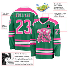 Load image into Gallery viewer, Custom Kelly Green Pink-White Hockey Jersey
