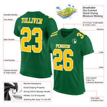 Laden Sie das Bild in den Galerie-Viewer, Custom Kelly Green Gold-White Mesh Authentic Football Jersey