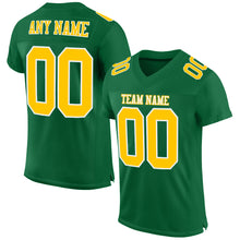Laden Sie das Bild in den Galerie-Viewer, Custom Kelly Green Gold-White Mesh Authentic Football Jersey