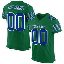 Laden Sie das Bild in den Galerie-Viewer, Custom Kelly Green Royal-White Mesh Authentic Football Jersey