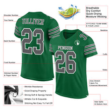 Laden Sie das Bild in den Galerie-Viewer, Custom Kelly Green Steel Gray-White Mesh Authentic Football Jersey