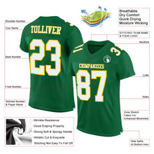 Laden Sie das Bild in den Galerie-Viewer, Custom Kelly Green White-Gold Mesh Authentic Football Jersey