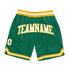 Laden Sie das Bild in den Galerie-Viewer, Custom Kelly Green White-Gold Authentic Throwback Basketball Shorts