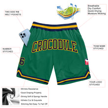 Load image into Gallery viewer, Custom Kelly Green Navy-Gold Authentic Throwback Basketball Shorts
