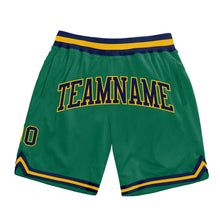 Load image into Gallery viewer, Custom Kelly Green Navy-Gold Authentic Throwback Basketball Shorts
