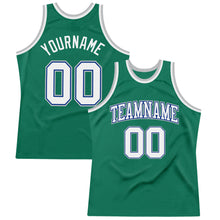 Load image into Gallery viewer, Custom Kelly Green White Royal-Gray Authentic Throwback Basketball Jersey