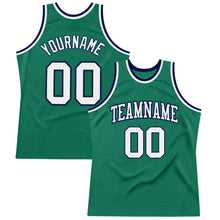 Load image into Gallery viewer, Custom Kelly Green White-Navy Authentic Throwback Basketball Jersey