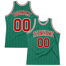 Load image into Gallery viewer, Custom Kelly Green White Pinstripe Red Authentic Basketball Jersey