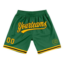 Load image into Gallery viewer, Custom Kelly Green Gold-Black Authentic Throwback Basketball Shorts
