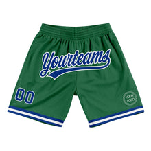 Load image into Gallery viewer, Custom Kelly Green Royal-White Authentic Throwback Basketball Shorts