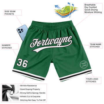 Custom Kelly Green White-Black Authentic Throwback Basketball Shorts