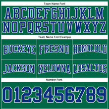 Laden Sie das Bild in den Galerie-Viewer, Custom Stitched Kelly Green Royal-White Football Pullover Sweatshirt Hoodie