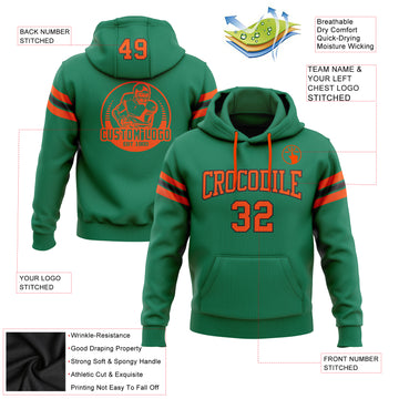 Custom Stitched Kelly Green Orange-Black Football Pullover Sweatshirt Hoodie