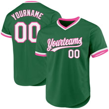 Charger l'image dans la galerie, Custom Kelly Green White-Pink Authentic Throwback Baseball Jersey