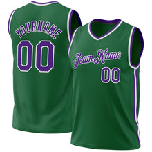 Load image into Gallery viewer, Custom Kelly Green Purple-White Authentic Throwback Basketball Jersey