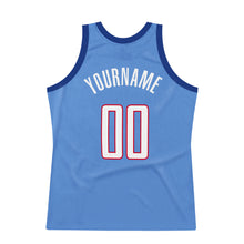 Load image into Gallery viewer, Custom Light Blue White-Red Authentic Throwback Basketball Jersey
