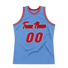 Load image into Gallery viewer, Custom Light Blue Red-Black Authentic Throwback Basketball Jersey