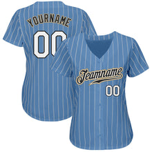 Load image into Gallery viewer, Custom Light Blue White Pinstripe White-Old Gold Authentic Baseball Jersey