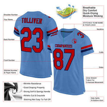 Custom Powder Blue Red-Navy Mesh Authentic Football Jersey