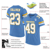 Load image into Gallery viewer, Custom Light Blue White-Gold Mesh Authentic Football Jersey