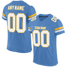 Load image into Gallery viewer, Custom Light Blue White-Gold Mesh Authentic Football Jersey
