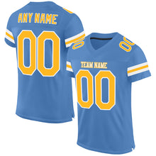 Load image into Gallery viewer, Custom Light Blue Gold-White Mesh Authentic Football Jersey