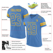 Load image into Gallery viewer, Custom Light Blue Gold Mesh Authentic Football Jersey