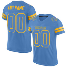 Load image into Gallery viewer, Custom Light Blue Gold Mesh Authentic Football Jersey