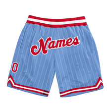 Charger l'image dans la galerie, Custom Light Blue White Pinstripe Red-White Authentic Basketball Shorts