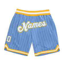 Load image into Gallery viewer, Custom Light Blue White Pinstripe White-Gold Authentic Basketball Shorts