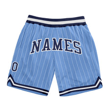 Charger l'image dans la galerie, Custom Light Blue White Pinstripe Navy-White Authentic Basketball Shorts