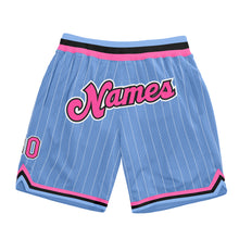 Charger l'image dans la galerie, Custom Light Blue White Pinstripe Pink-Black Authentic Basketball Shorts