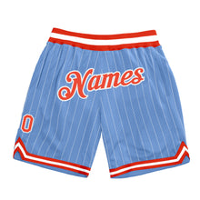 Charger l'image dans la galerie, Custom Light Blue White Pinstripe Orange-White Authentic Basketball Shorts