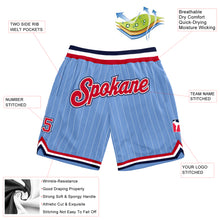 Load image into Gallery viewer, Custom Light Blue White Pinstripe Red-Navy Authentic Basketball Shorts