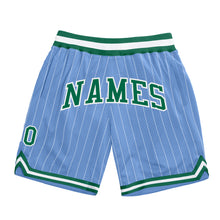 Charger l'image dans la galerie, Custom Light Blue White Pinstripe Kelly Green-White Authentic Basketball Shorts