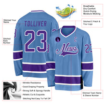 Load image into Gallery viewer, Custom Light Blue Purple-White Hockey Jersey