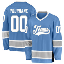 Load image into Gallery viewer, Custom Light Blue White-Gray Hockey Jersey