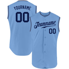 Load image into Gallery viewer, Custom Light Blue Navy-White Authentic Sleeveless Baseball Jersey