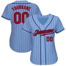 Load image into Gallery viewer, Custom Light Blue Red Pinstripe Red-Navy Authentic Baseball Jersey