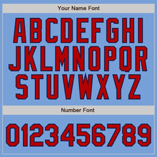 Load image into Gallery viewer, Custom Light Blue Red Pinstripe Red-Navy Authentic Baseball Jersey