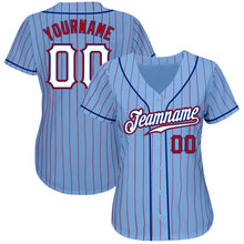 Load image into Gallery viewer, Custom Light Blue Red Pinstripe White-Royal Authentic Baseball Jersey